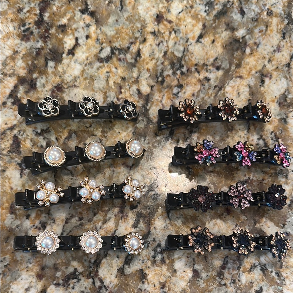 Elegant Floral Hair Clips Set - Black and Multicolor